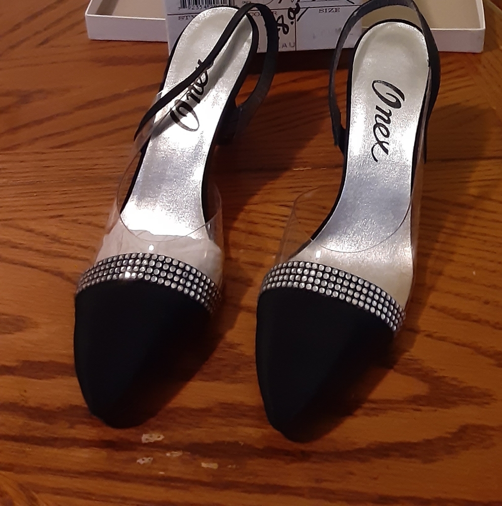 Ladies Onex Black & Sequined Dress Slingback 6.5 M